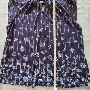 Elle Gibbs Garden Navy Blue Floral Mockneck Top